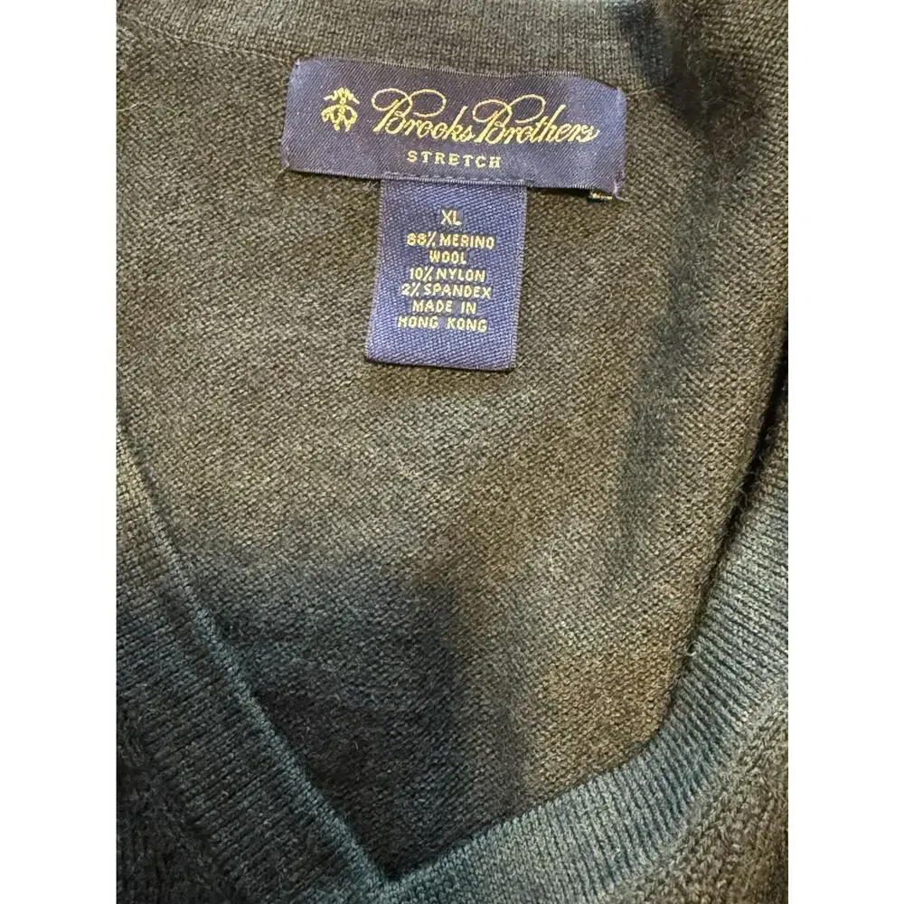 Vintage Brooks Brothers Dark Green Merino Wool V-Neck Sweater - XL